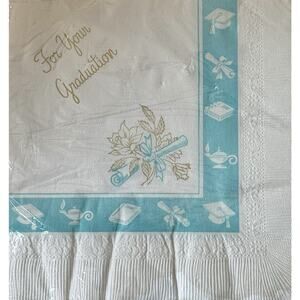 Vintage Graduation Napkins Mid Century Party Supplies NOS Sealed Turquoise Gold